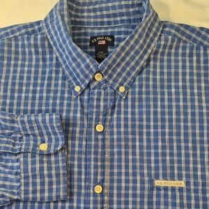 U.S. Polo Assn. Long Sleeve Button Down Men's Blue Plaid Casual Shirt